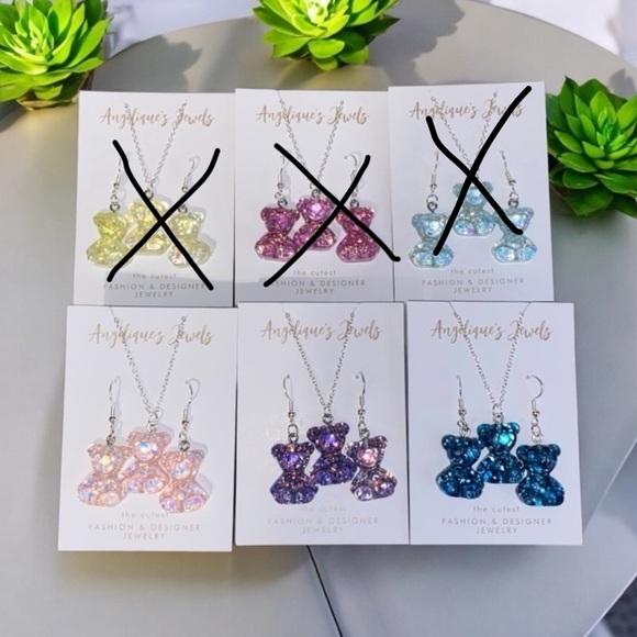 Handmade Jewelry - Iridescent Gummy Bear Earrings & Necklace Sets (Pick 1)
